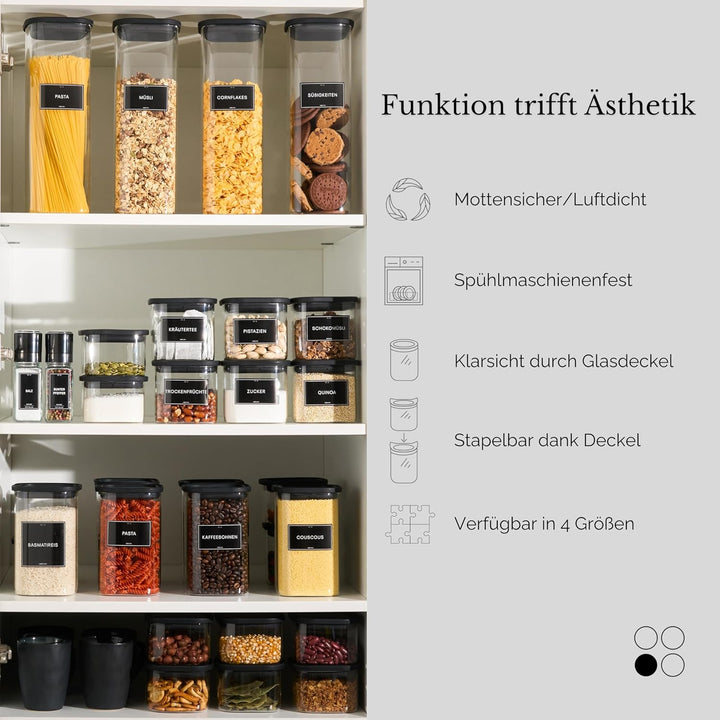 Greeano Vorratsgläser eckig mit Glasdeckel 1200ml [3er Set] – Vorratsdosen Glas luftdicht & mottensi