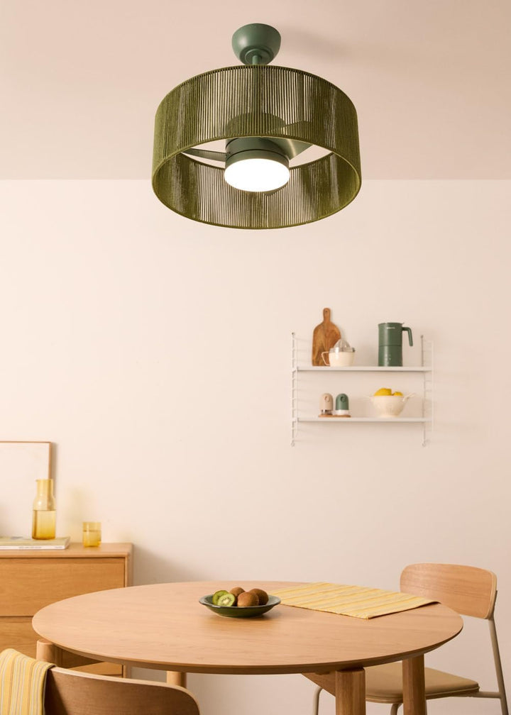 CREATE / WIND LAMP WOVEN/Deckenventilator mit Beleuchtung Salbeigrün mit Fernbedienung / 25W, Progra