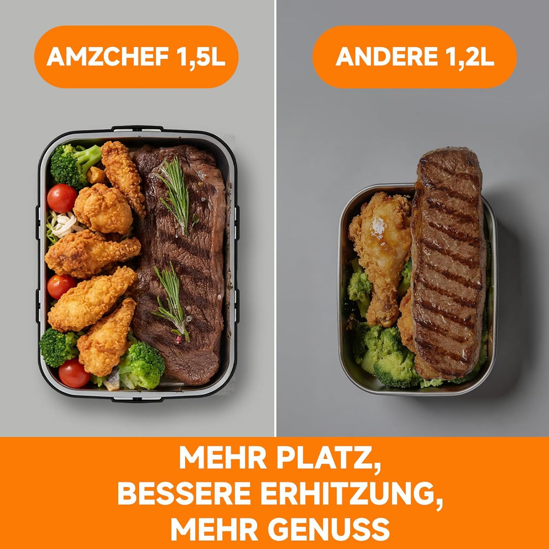 AMZCHEF Elektrische Lunchbox mit 27000 mAh Akku - Tragbare 1.5L Beheizbare Lunchbox mit 5-seitiger E