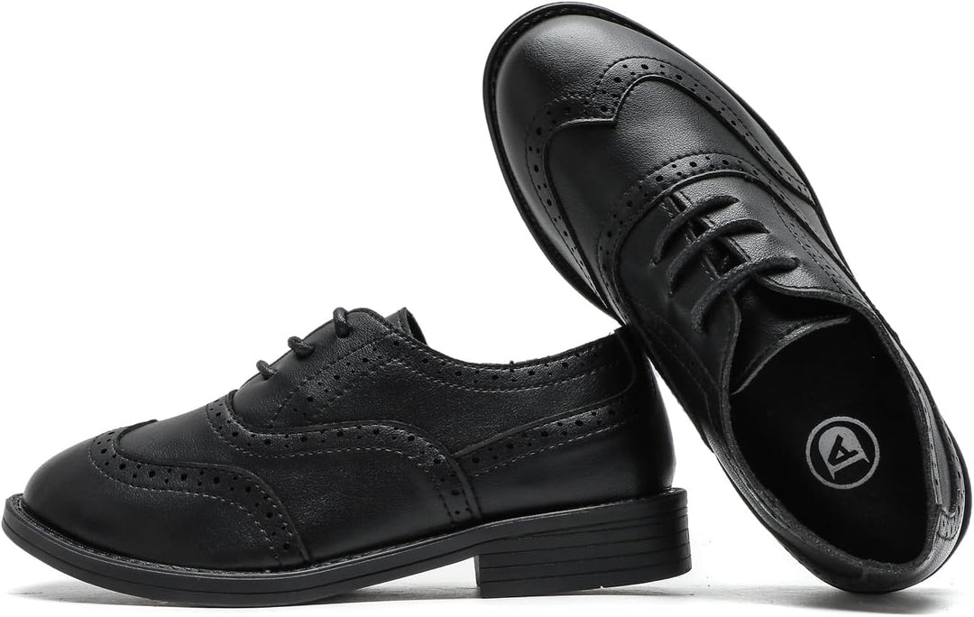 PPXID Jungen Schnürhalbschuhe Schule Oxfords Uniform Hochzeit Anzugschuhe 34 EU Schwarz, 34 EU Schwa