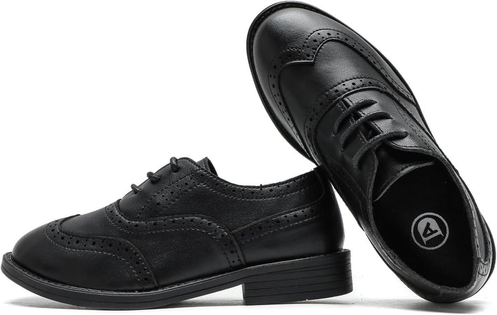 PPXID Jungen Schnürhalbschuhe Schule Oxfords Uniform Hochzeit Anzugschuhe 34 EU Schwarz, 34 EU Schwa