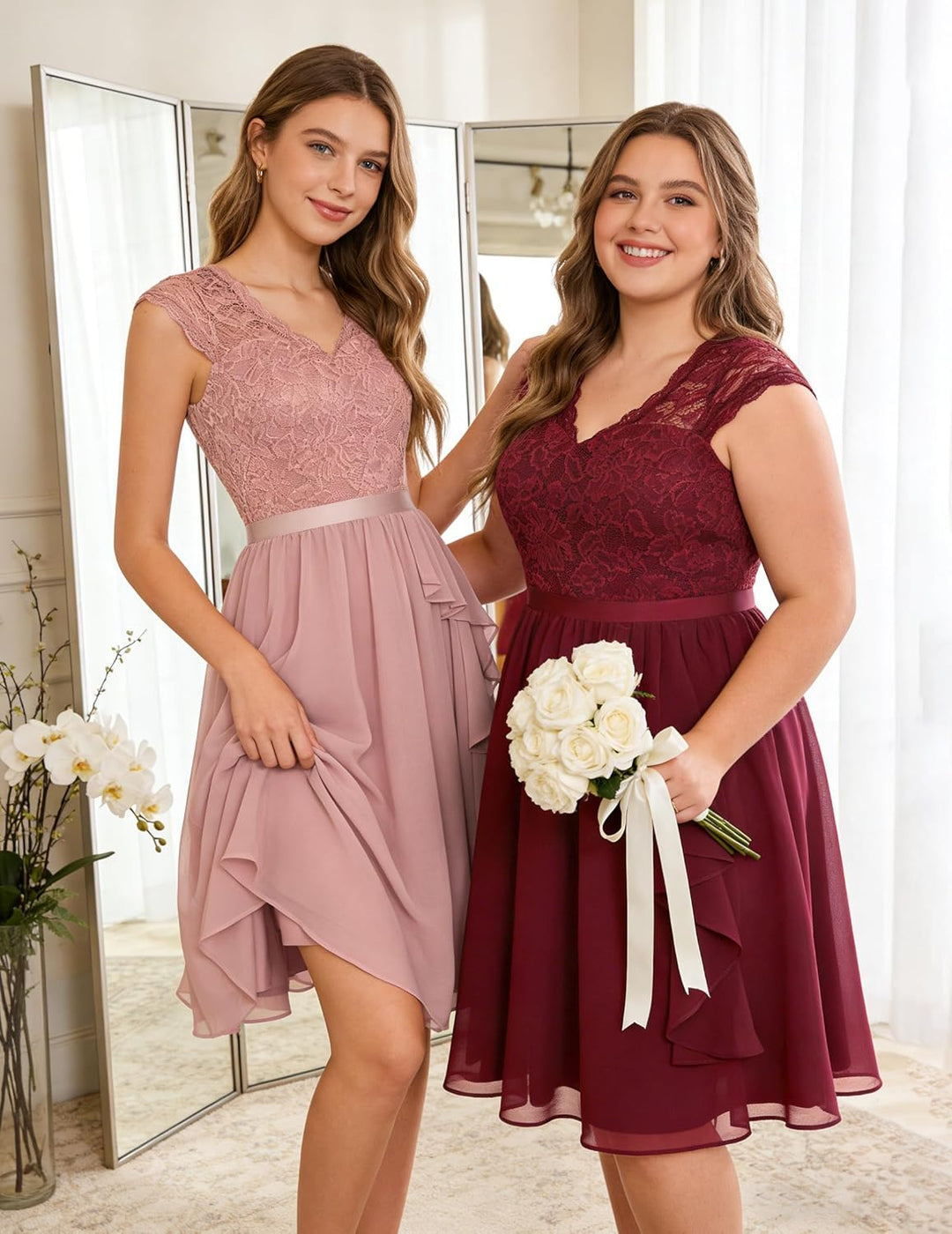 Wedtrend Cocktailkleid Damen Knielang Abendkleid Elegant für Hochzeit Elegant A Linie Rüschenkleid D