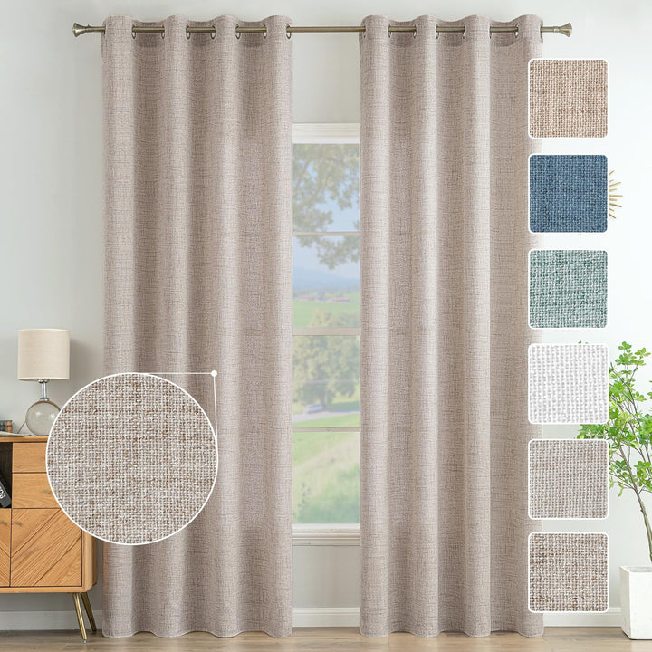 MIULEE Wohnzimmer Vorhänge Gardinen Leinen Ösenvorhang Leinenoptik Vorhang Boho Gardine mit Ösen Sem