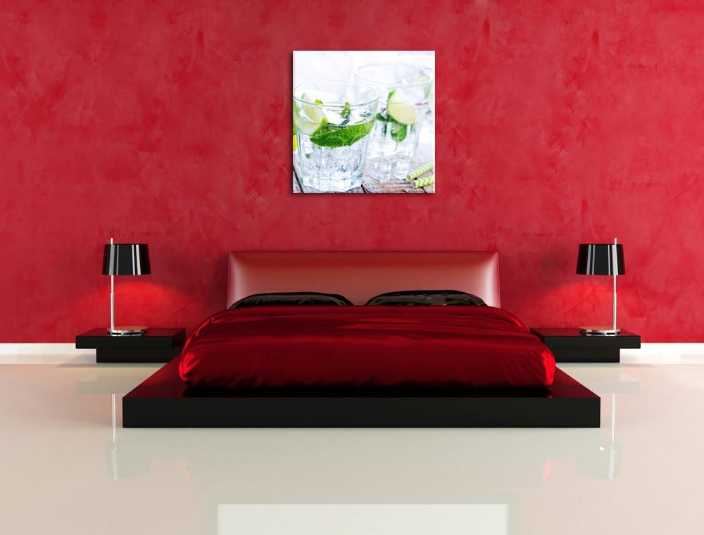 Mojito-Gläser mit Minze, Format: 70x70 auf Leinwand, XXL riesige Bilder fertig gerahmt mit Keilrahme