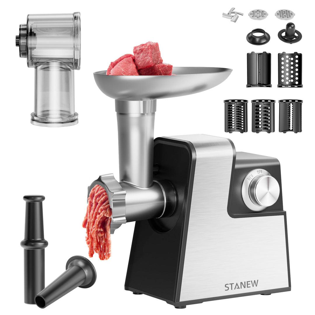 Elektrischer Profi-Fleischwolf STANEW mit 5 Schneidensystem - 2500W Edelstahl-Motor für Hackfleisch,