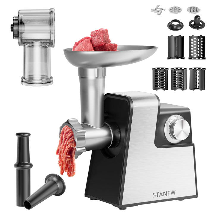 Elektrischer Profi-Fleischwolf STANEW mit 5 Schneidensystem - 2500W Edelstahl-Motor für Hackfleisch,