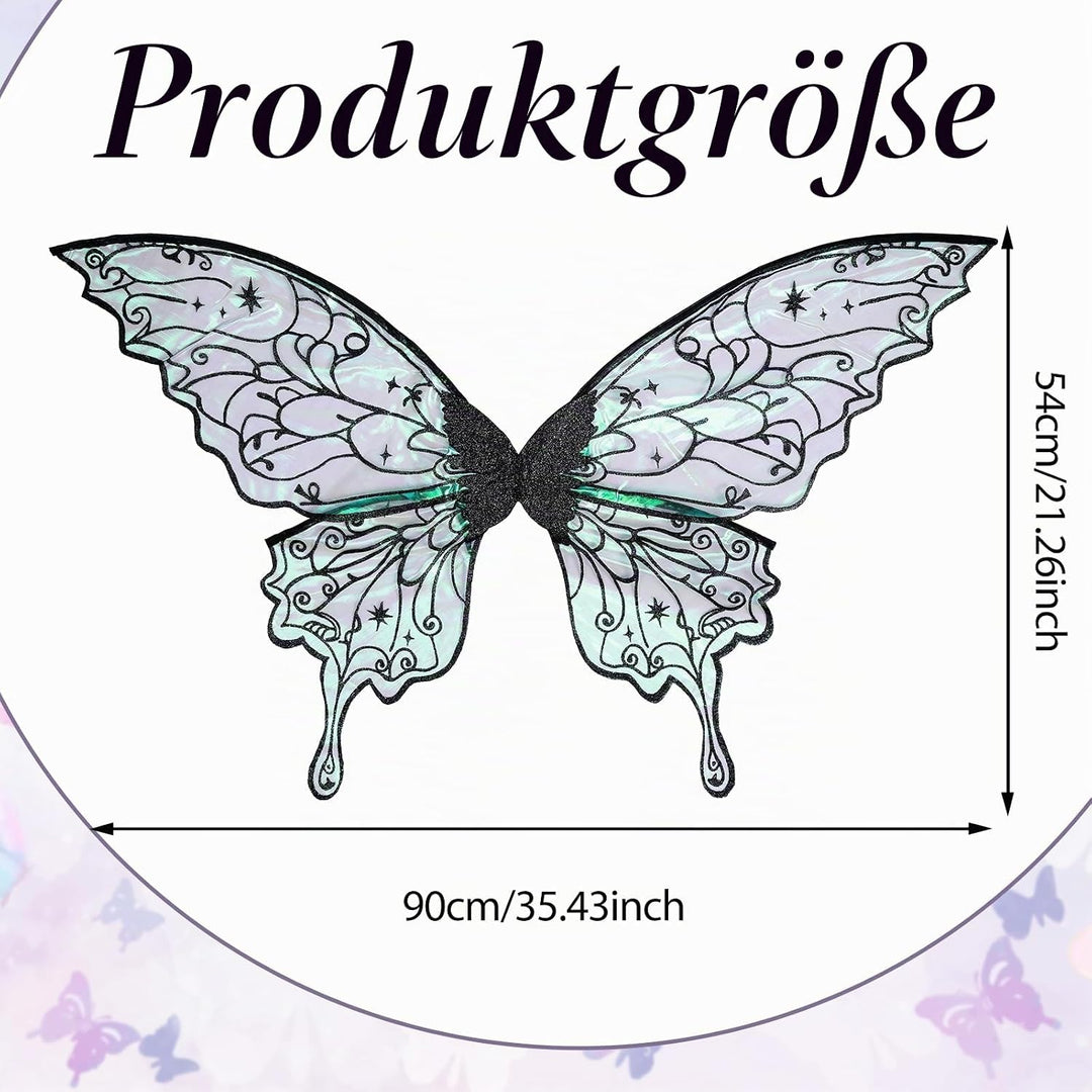 4 Stück Feenflügel Erwachsene Set Schmetterlingsflügel Blumenkranz Feenstab Elfenohren Fasching Dame