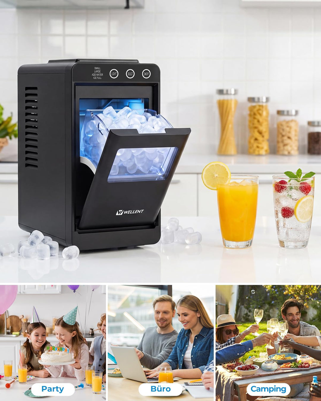 Tragbare Eiswürfelmaschine mit Schublade – Schnelles Kugeleis in 6 Min (12kg/24h), 2 Grössen, Selbst