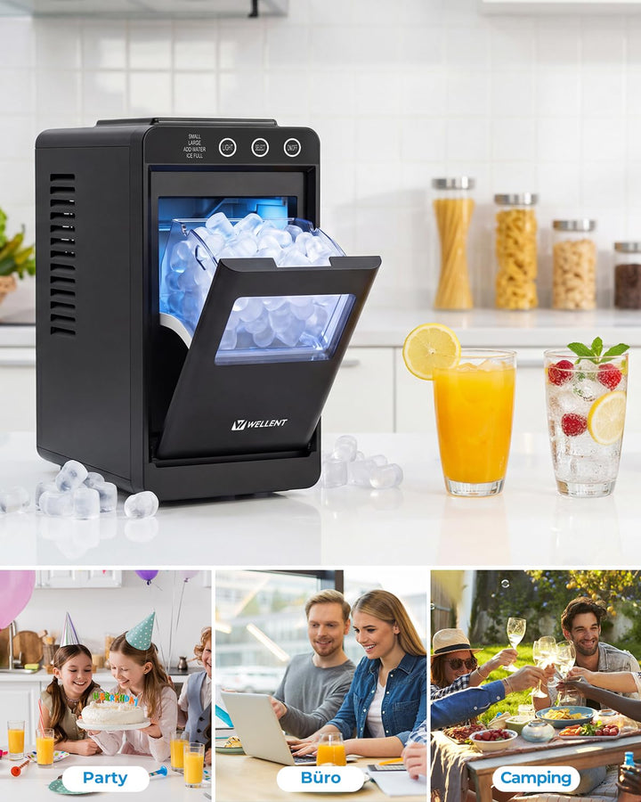 Tragbare Eiswürfelmaschine mit Schublade – Schnelles Kugeleis in 6 Min (12kg/24h), 2 Grössen, Selbst