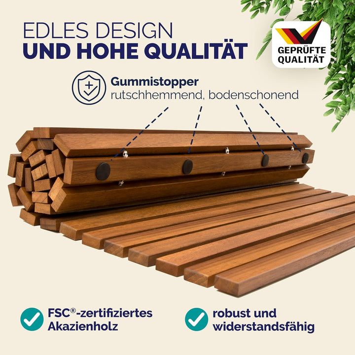 Deuba® 2X Badematte Holz FSC®-zertifiziertes Akazienholz rutschfest Badvorleger Duschmatte Holzdusch