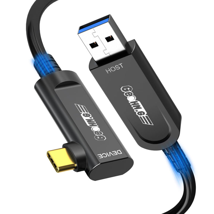 GeoHN.G USB A auf USB C Glasfaserkabel 10M, 90 Grad Rechter Winkel USB 3.2 10Gbps Aktives Optisches