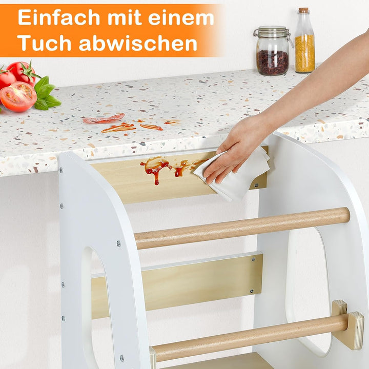 Lernturm ab 1 Jahr, 3 Stufen Höhenverstellbarer Lernturm, Sicher & Stabil, Montessori Küchenhelfer u