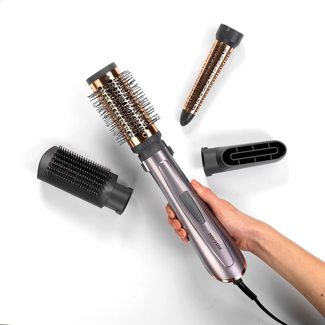 BaByliss Air Style 1000 Warmluftbürste mit 4 Aufsätzen zum Trocknen, Locken, Glätten und für Volumen
