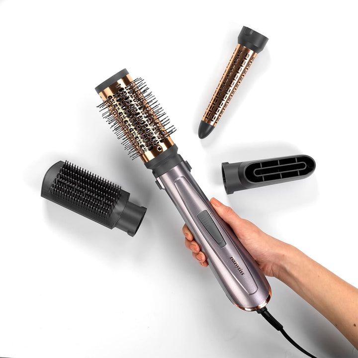 BaByliss Air Style 1000 Warmluftbürste mit 4 Aufsätzen zum Trocknen, Locken, Glätten und für Volumen