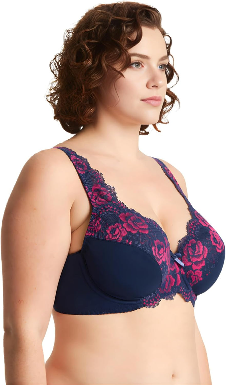 Curve Muse Damen Minimizer BH Ungefüttert Bügel Spitzenstickerei - 2er Pack 75E Blau, Silber(2er Pac