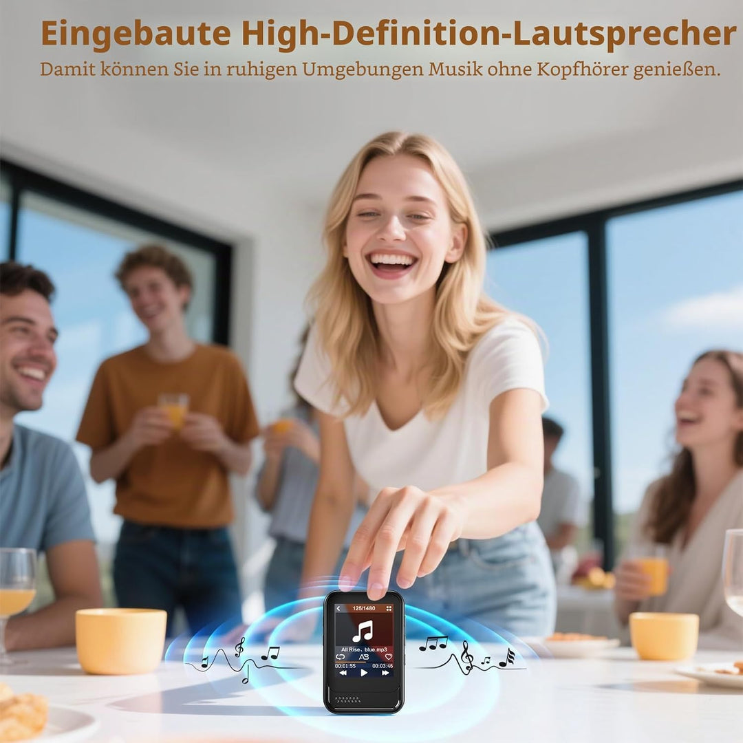 MP3-Player mit Bluetooth, tragbarer Musik-Player mit FM-Radio, Diktiergerät, Micro-SD-Slot, Lautspre