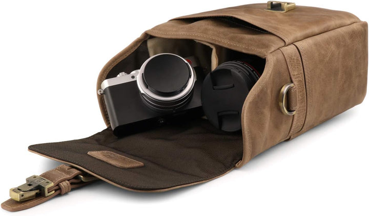 MegaGear MG1702 Torres Mini Kameratasche - Kuriertasche aus echtem Leder für Spiegellose, Sofortbild
