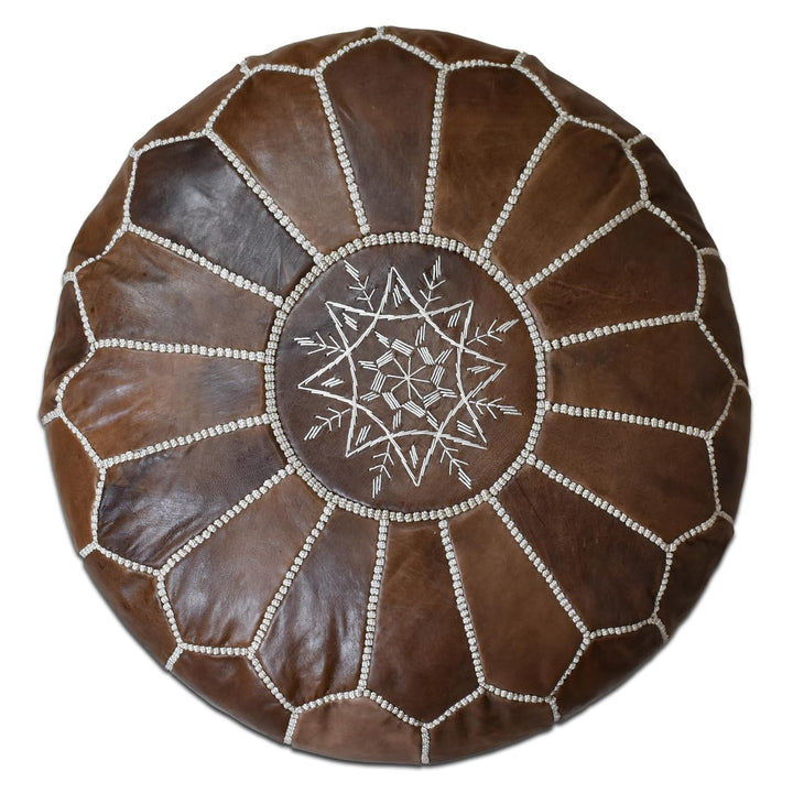 See the Good Echtleder Pouf - Handgefertigt - gefüllt geliefert - Ottoman Sitzsack Fusshocker Puff (