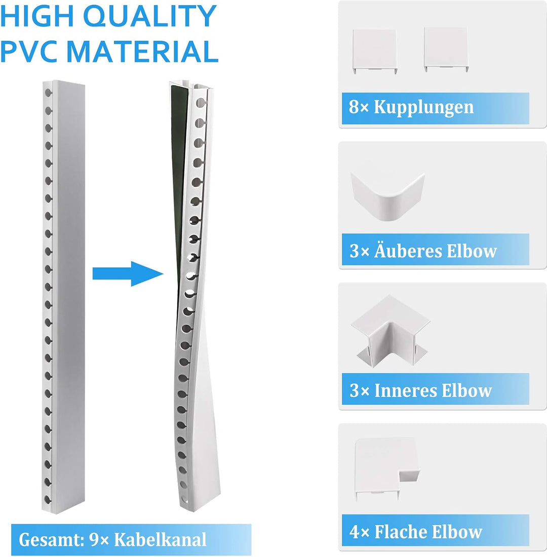 Kabelkanal Selbstklebend, Alritz 9 Stück PVC Kabelabdeckung Kabelmanagement Schreibtisch und TV Kabe