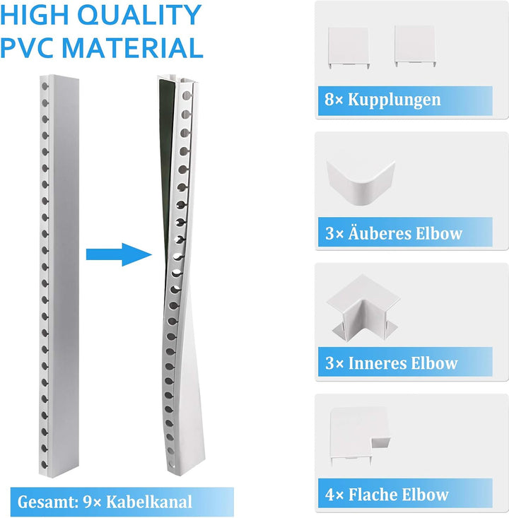 Kabelkanal Selbstklebend, Alritz 9 Stück PVC Kabelabdeckung Kabelmanagement Schreibtisch und TV Kabe