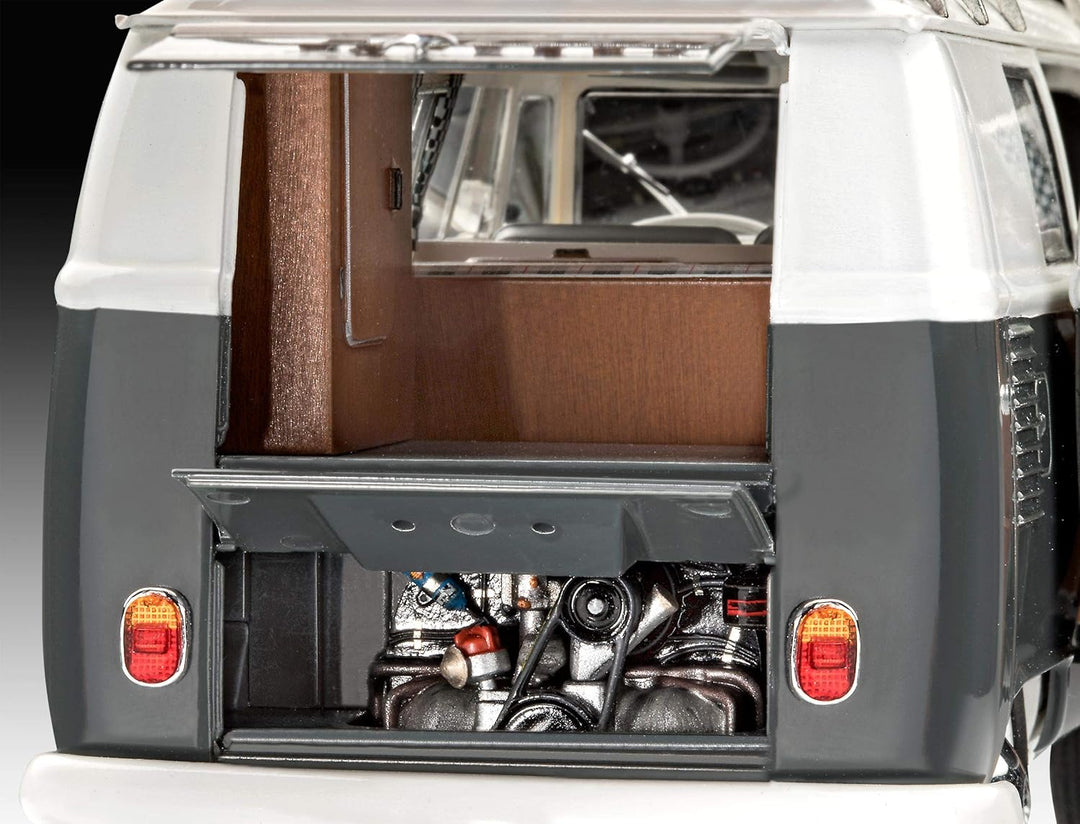 Revell 7674 Volkswagen VW T1 Bulli Camper, Campingbus zum Selberbauen 1:24, 18 cm Zubehör,