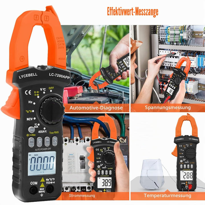 LYCEBELL Bluetooth Stromzange Multimeter, LC-7200APP TRMS 6000 Zähl Zangenmultimeter NCV-Test, Messe