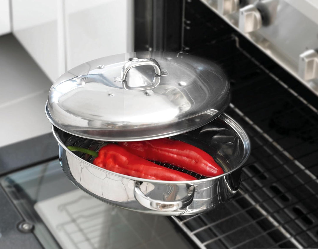 Judge Edelstahl Bräter mit Deckel Backofengeeignet - Bräter für Backofen mit Rost und Deckel 35 cm x