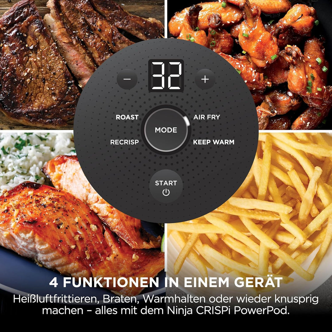 Ninja CRISPi tragbare Air fryer Heissluftfritteuse, 3,8 l, 4-in-1: Heissluftfrittieren, Braten, Warm