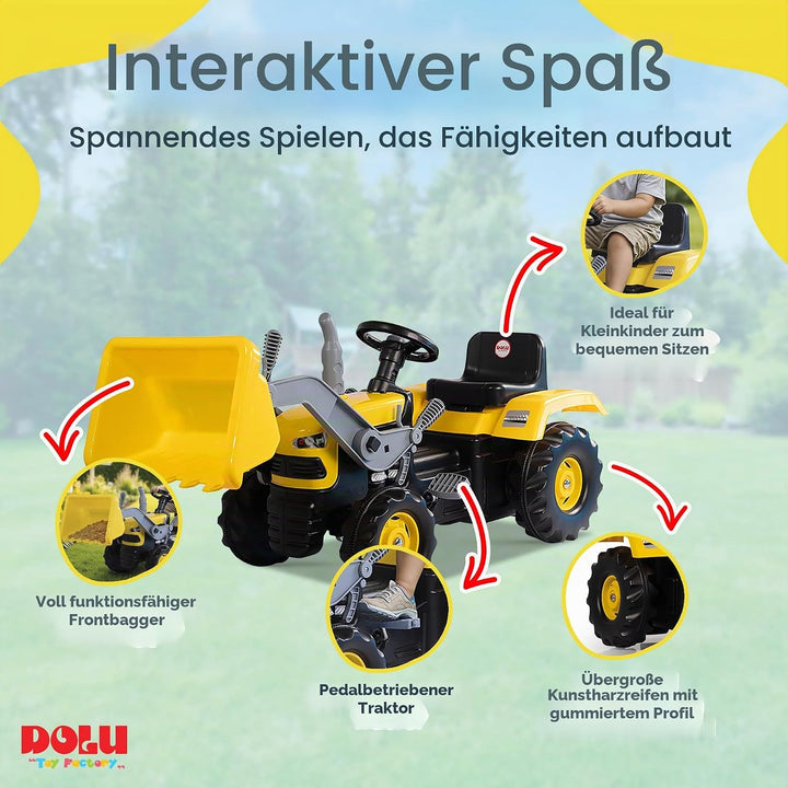 Unbekannt Dolu Pedaltraktor mit Bagger für Kleinkinder ab 3 Jahren, Kinder-Pedaltraktor mit Lernfunk