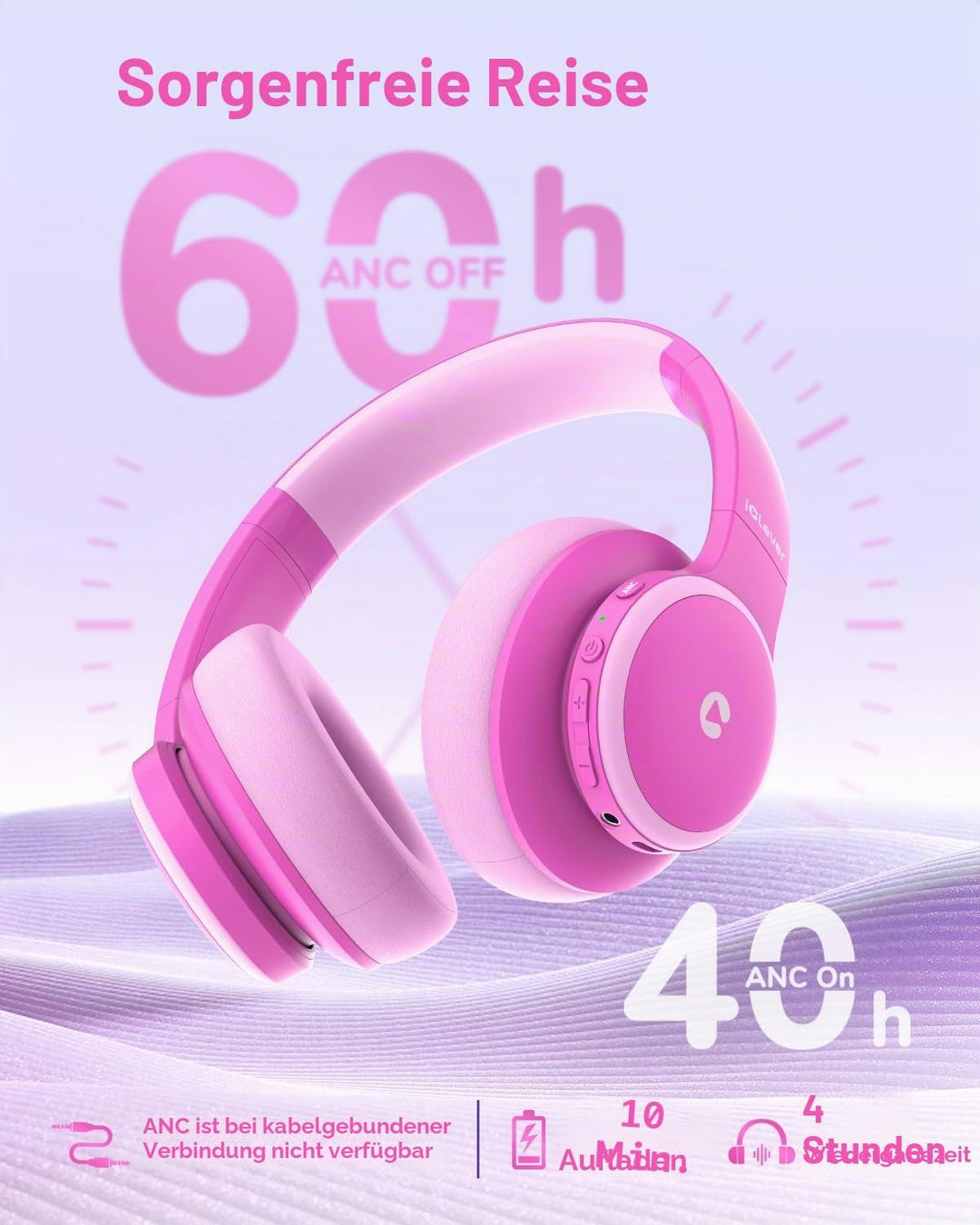 iClever Noise Cancelling Bluetooth Kopfhörer Kinder, 60 Spielzeit, Sichere Lautstärke 80 dBA, Typ-C-