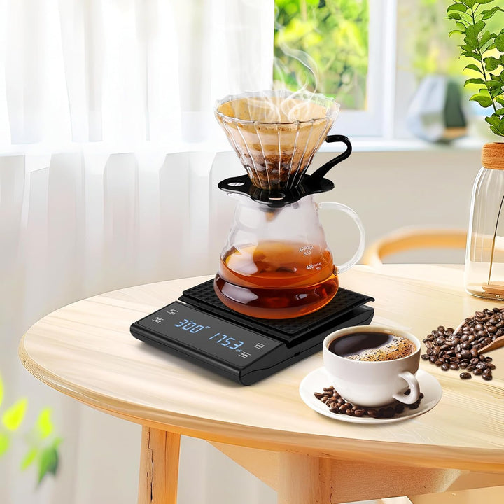 Kaffeewaage Digitale mit 3 AAA Batterie, Bis 3kg/0,1g, Batteriebetrieben Espresso Waage mit Timer, M