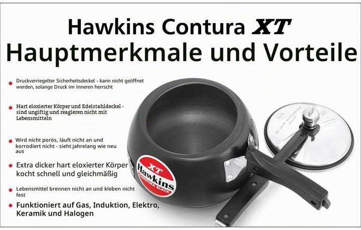 Hawkins CXT30 Contura Schnellkochtopf, harteloxiert, Induktionskompatibel, extra dicker Boden, Schwa