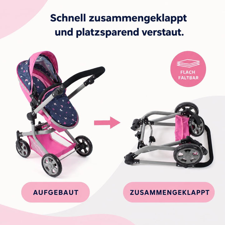 Bayer Chic 2000 595-33 Puppenwagen Mika, 2in1 Kombipuppenwagen für Kinder von 4 bis 8 Jahren, Butter