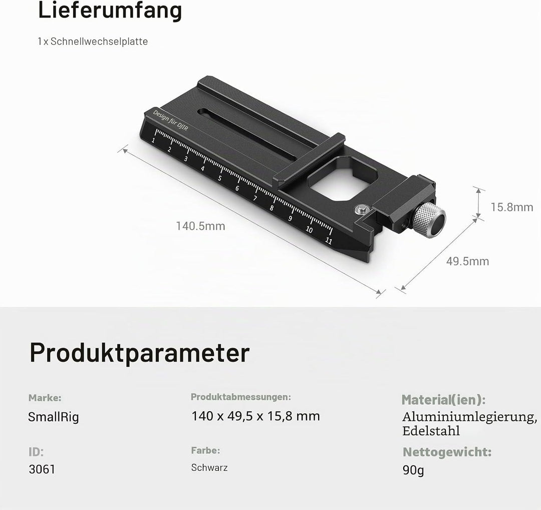 SMALLRIG RS2/RSC2/RS3/RS3 Pro Quick Release Plate Schnellwechselplatte mit Arca-Swiss für DJI RS 2/R