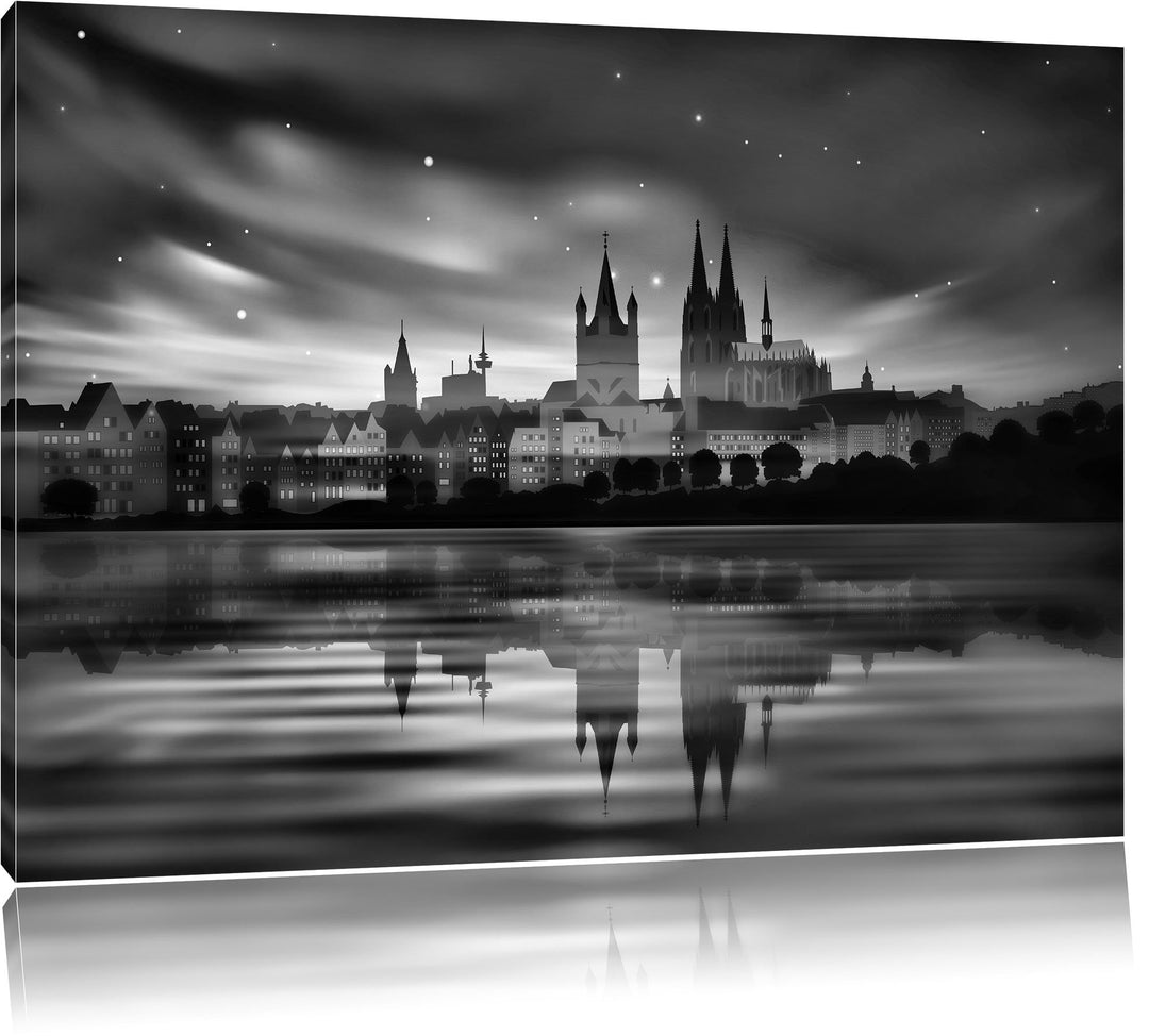 Pixxprint Polarlichter Skyline Köln als Leinwandbild/Grösse: 100x70 / Wandbild/Kunstdruck/fertig bes