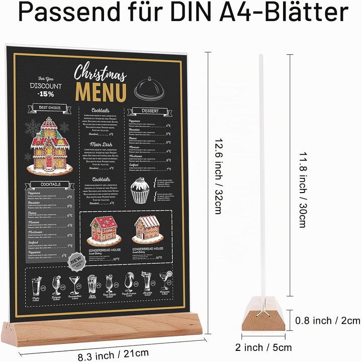 Srvnpioy A4 Ständer Tischaufsteller Aufsteller (10 Stück) A4-Menühalter aus Holz, A4 T-Ständer Werbe