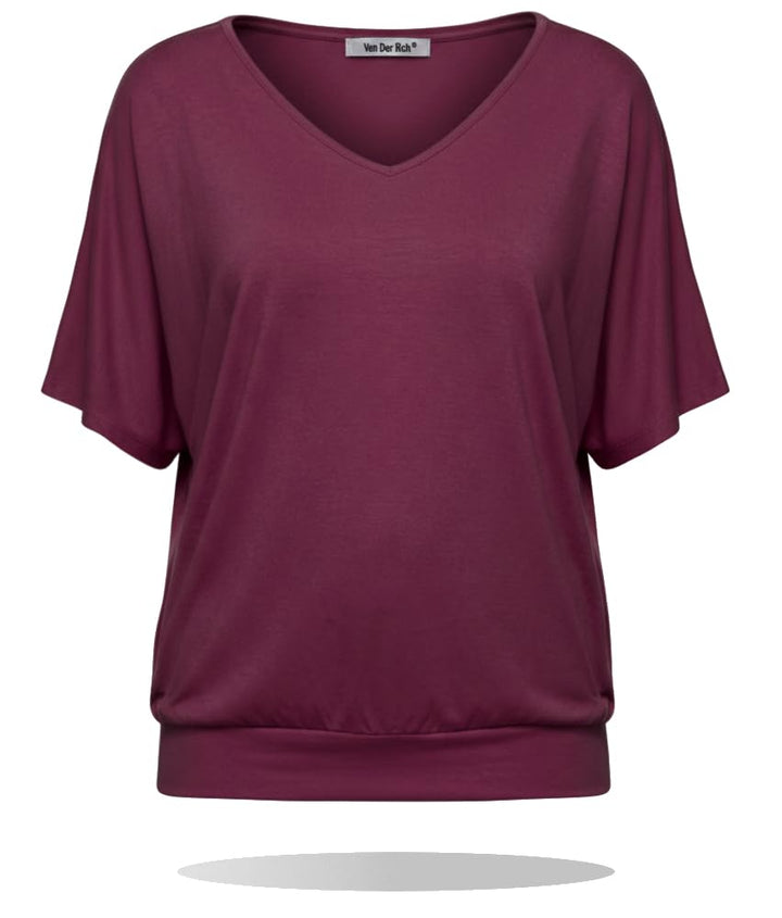 Van Der Rich ® - T-Shirt Raffinierte Einfachheit T-Shirt Einfarbig - Damen XL Bordeaux 1, XL Bordeau