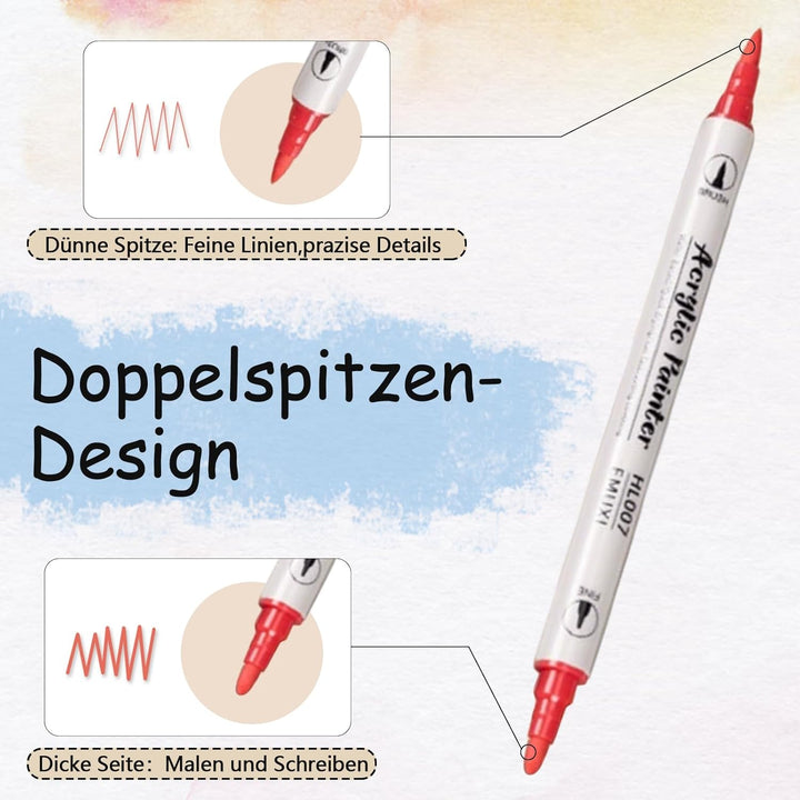 60 Farben Acrylstifte Set mit Doppelspitze (Feiner Spitze und Pinsel), Acrylstifte für Steine Wasser