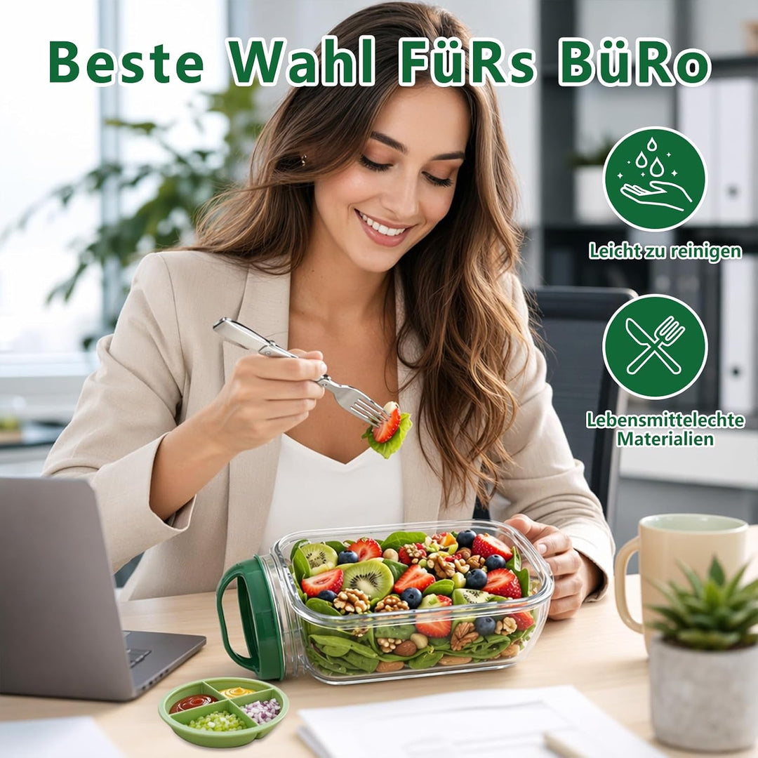 2er Set Salat To Go Box mit Seitlicher Öffnung, Fächern &amp; Gabel
