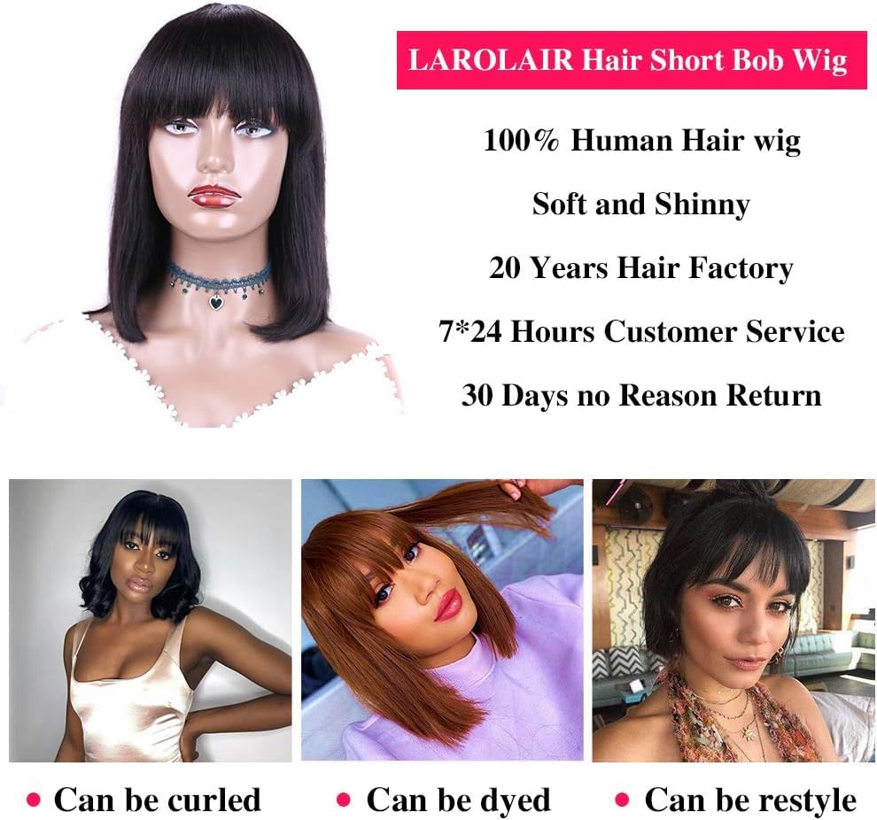 CLAROLAIR Parrucche per capelli umani Straight Short Bob Wigs 150% Density None Lace Front Wigs Cape