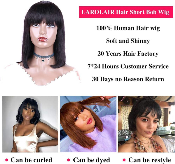 CLAROLAIR Parrucche per capelli umani Straight Short Bob Wigs 150% Density None Lace Front Wigs Cape