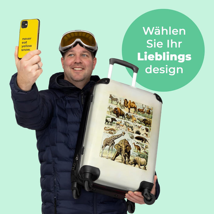 Koffer gross Trolley Rollkoffer Reisekoffer mit 4 Rollen Fotokoffer - Vintage - Wildtiere - Safari -