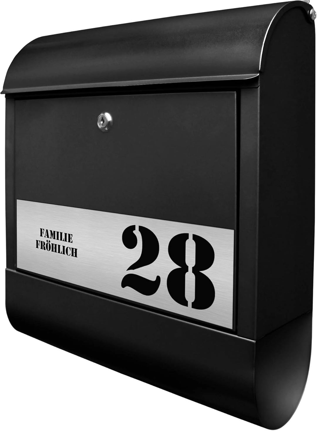 banjado® Briefkasten personalisiert mit graviertem Namensschild in Silber/Briefkasten schwarz 39x47x