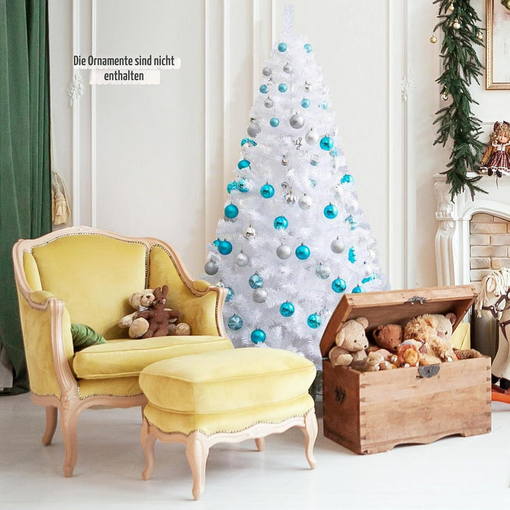 DREAMADE 150/180/210/240cm Weihnachtsbaum Weiss, Künstlicher Tannenbaum mit Metallständer, Christbau