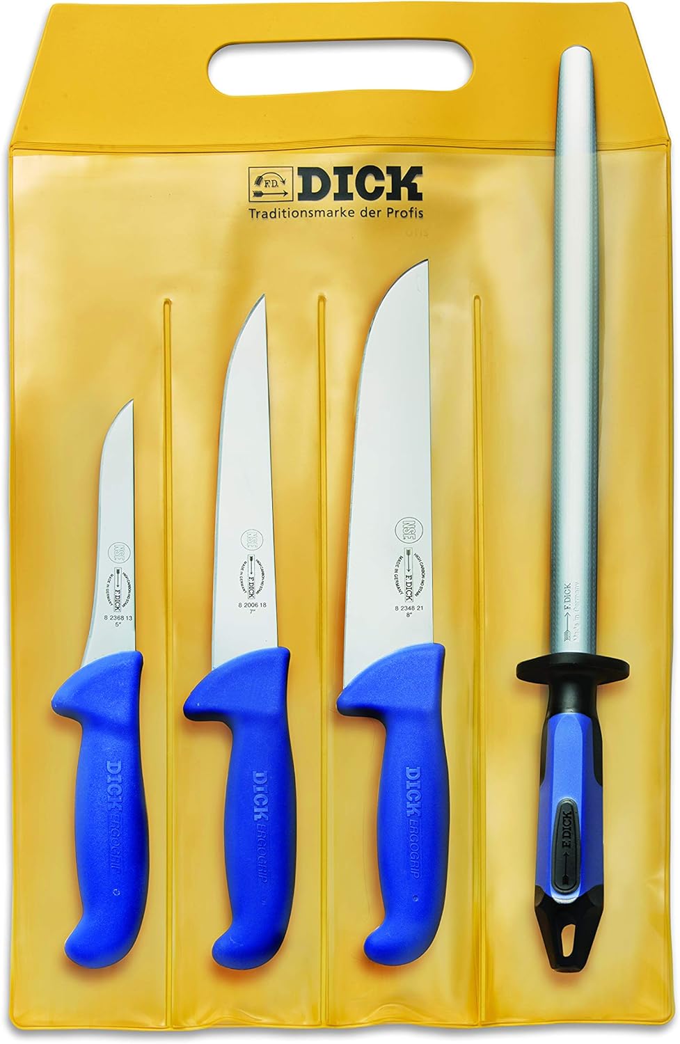 F. DICK Messer Set ErgoGrip 4-teilig (Ausbeinmesser 13 cm „schmal“, Stechmesser 18 cm, Blockmesser,