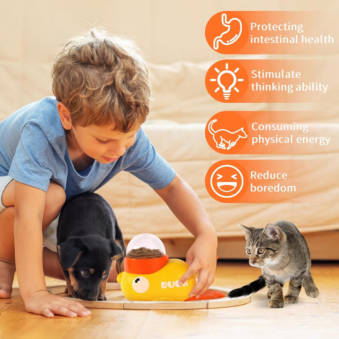 Ente Futterspender, Hund Slow Feeder Spielzeug, Automatischer Futterspender für Gelbe Enten, Langsam