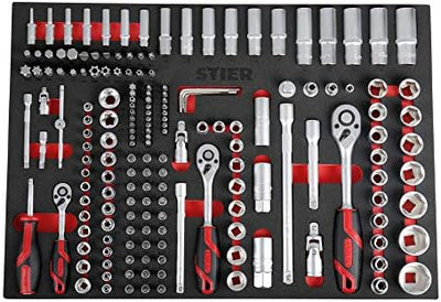 STIER Steckschlüsselsatz,179-teilig, in Weichschaumeinlage, 1/4 Zoll 3/8 Zoll 1/2 Zoll, mit Umschalt