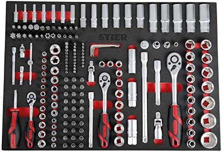 STIER Steckschlüsselsatz,179-teilig, in Weichschaumeinlage, 1/4 Zoll 3/8 Zoll 1/2 Zoll, mit Umschalt