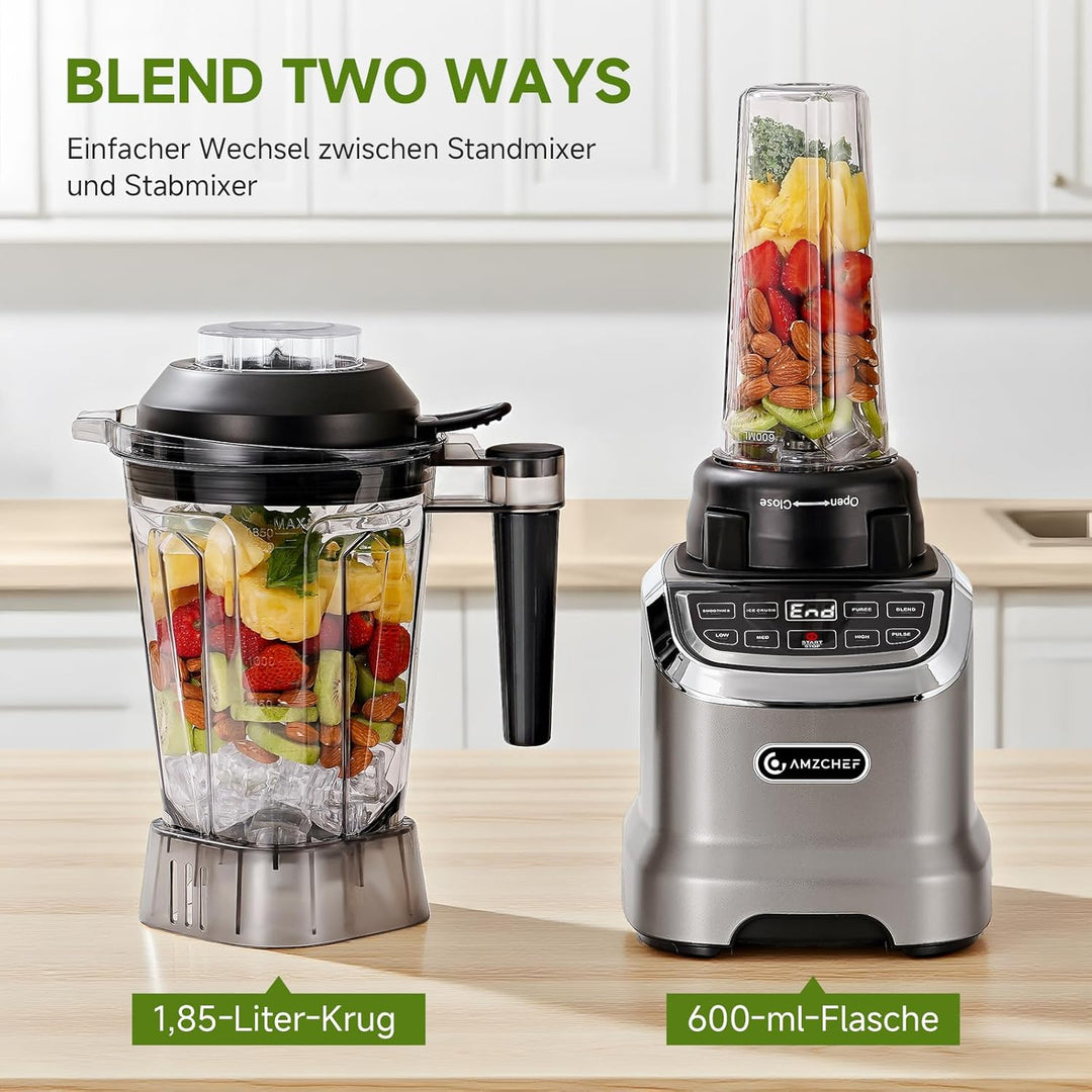 AMZCHEF 2-IN-1 Standmixer mit Zwei Mischbehälter - Blender mixer Hochleistungsmixer 1800 Watt - 1,85