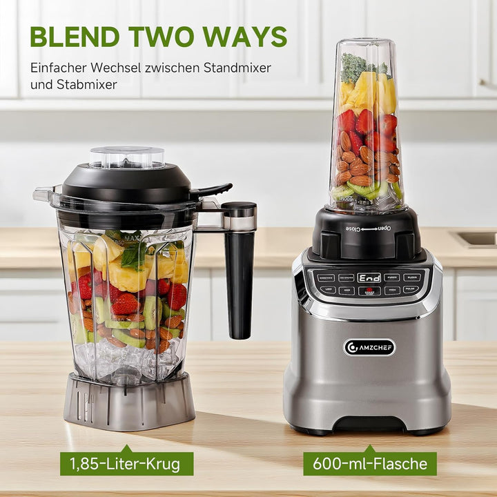 AMZCHEF 2-IN-1 Standmixer mit Zwei Mischbehälter - Blender mixer Hochleistungsmixer 1800 Watt - 1,85
